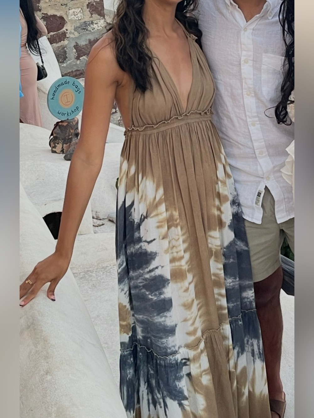 Women’s Tie-Dye Halter Maxi Dress in Brown and Black